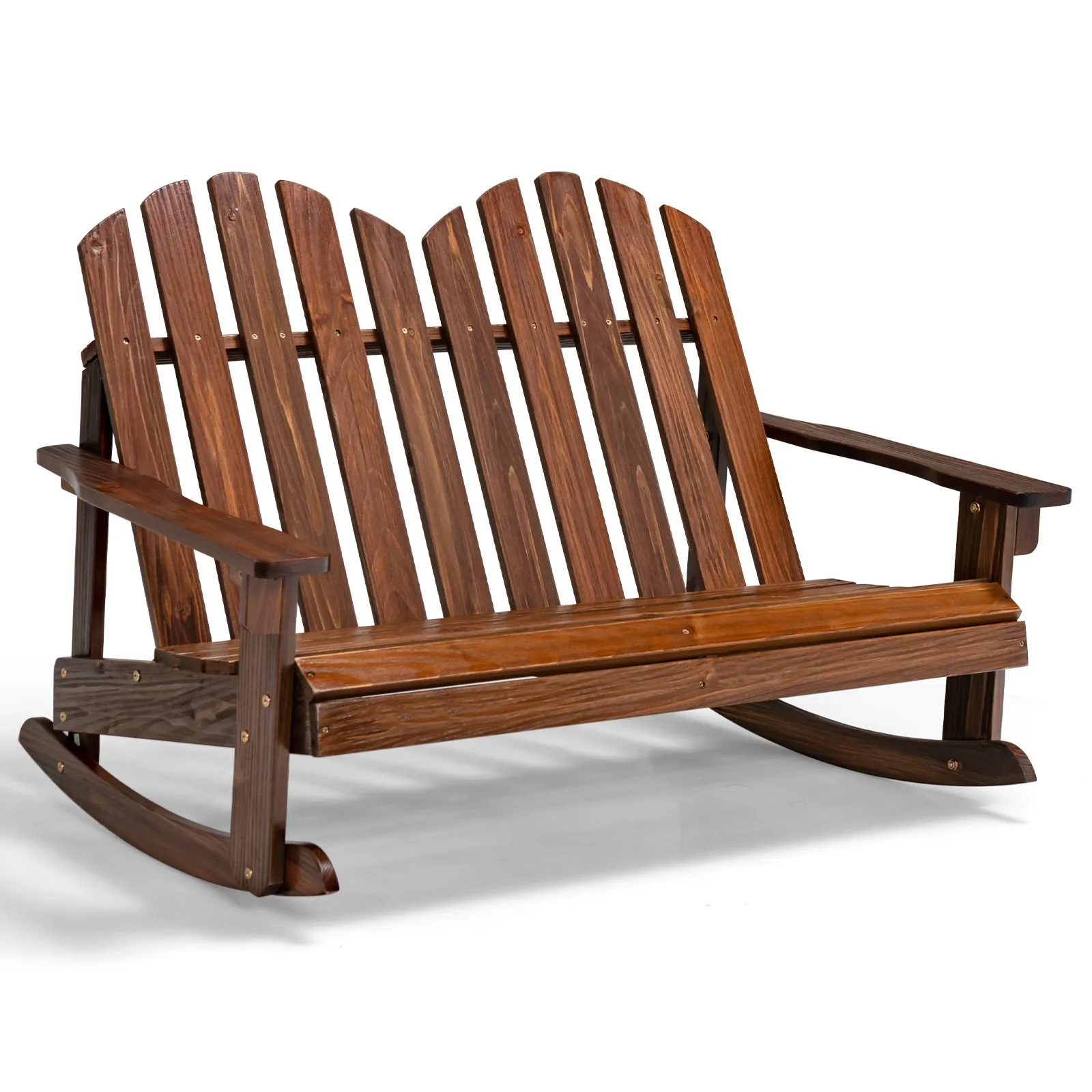 

Outdoor 2 Person Kid Adirondack Rocking Chair Backrest Armrest Solid Wood Coffee