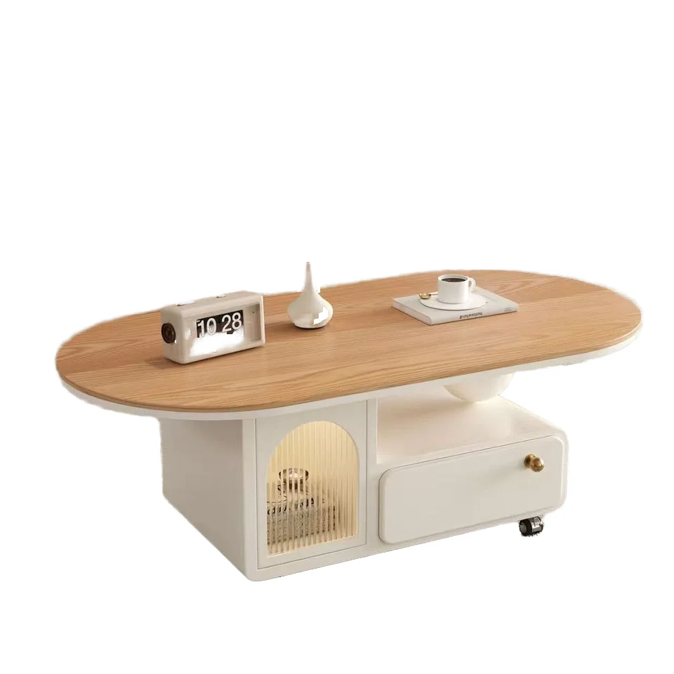 

#Elegant Nordic Modern Oval Coffee Table Storage Lift Wheel Mobility for Home Office Dining Durable Side Table for Living Room