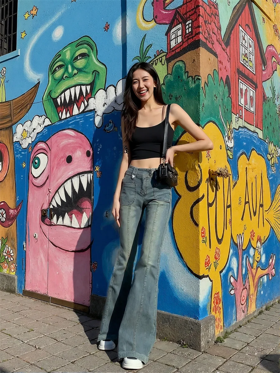 Flare Slim Skinny Floor Jeans Womens Bell Bottoms Stretchy  Fit High Waist Embroidery Patchwork Studs Ripped Jean 