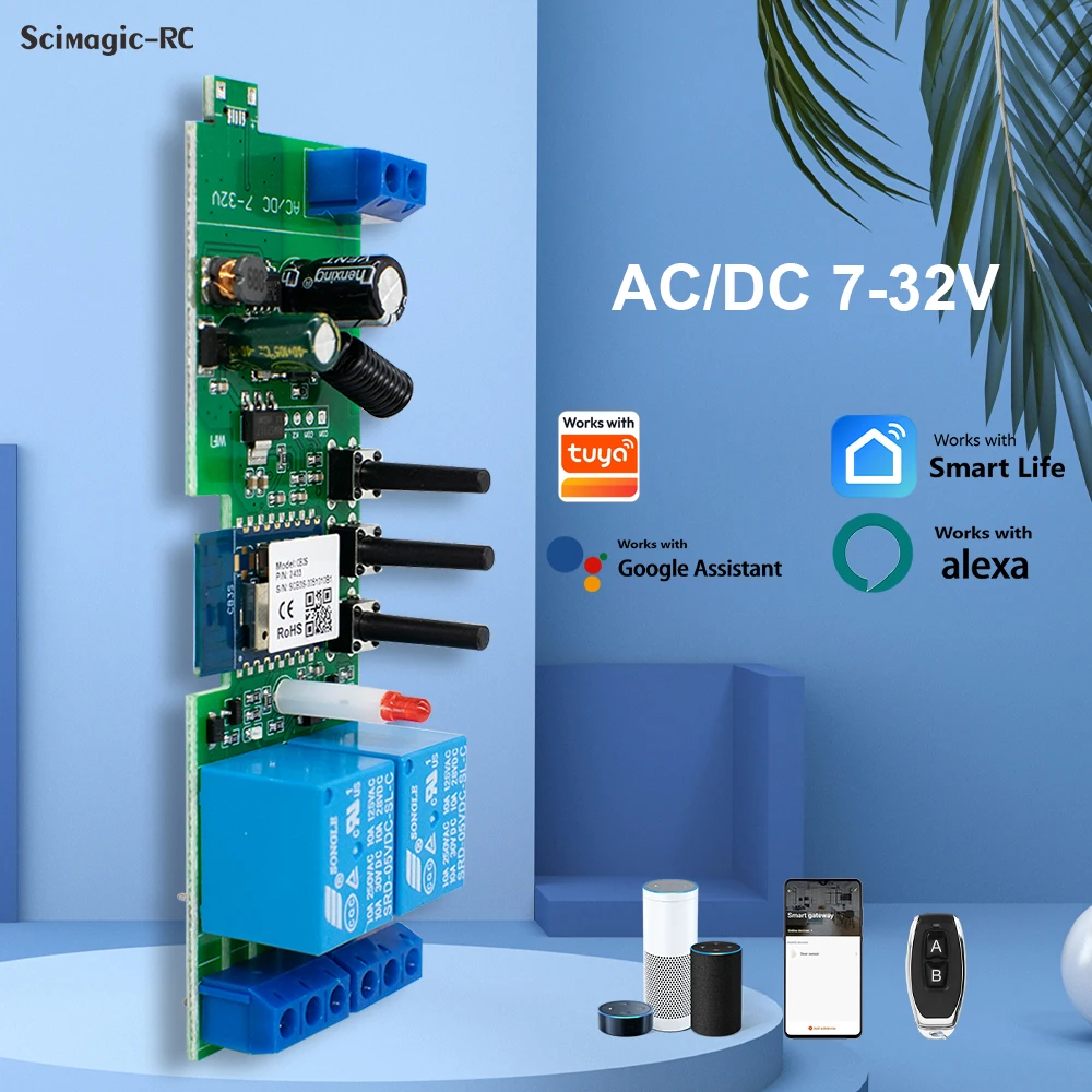 2CH Relay Module WiFi Switch Smart Garage Door Opener Controller Timer Work With Alexa Google Home SmartLife/Tuya APP Control