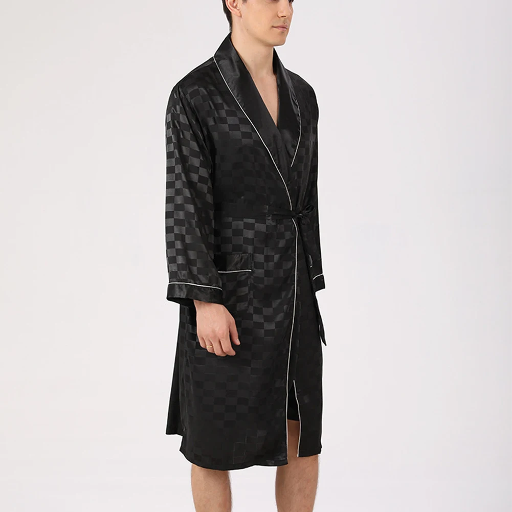 Popular Mens Robes Summer Emulation Silky Bathrobe Long Sleeve New Male Lightweight Baggy Nightwear Pajamas Nightgown