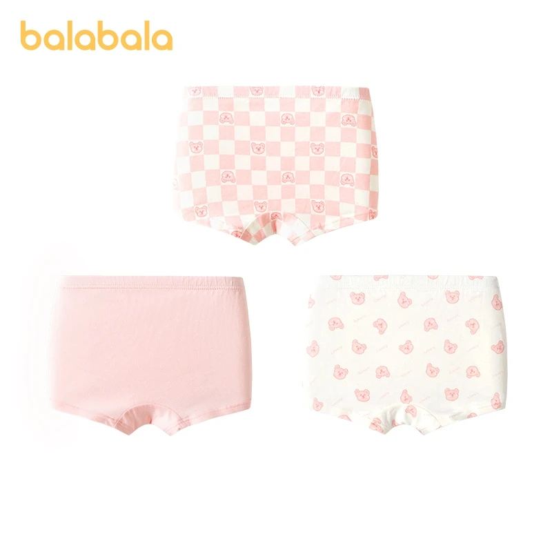 Balabala Underwear Girls Cotton Square-Cut Boxer Briefs Triangular Shorts Babies Non-Pinch Pack of Three with Square Corners