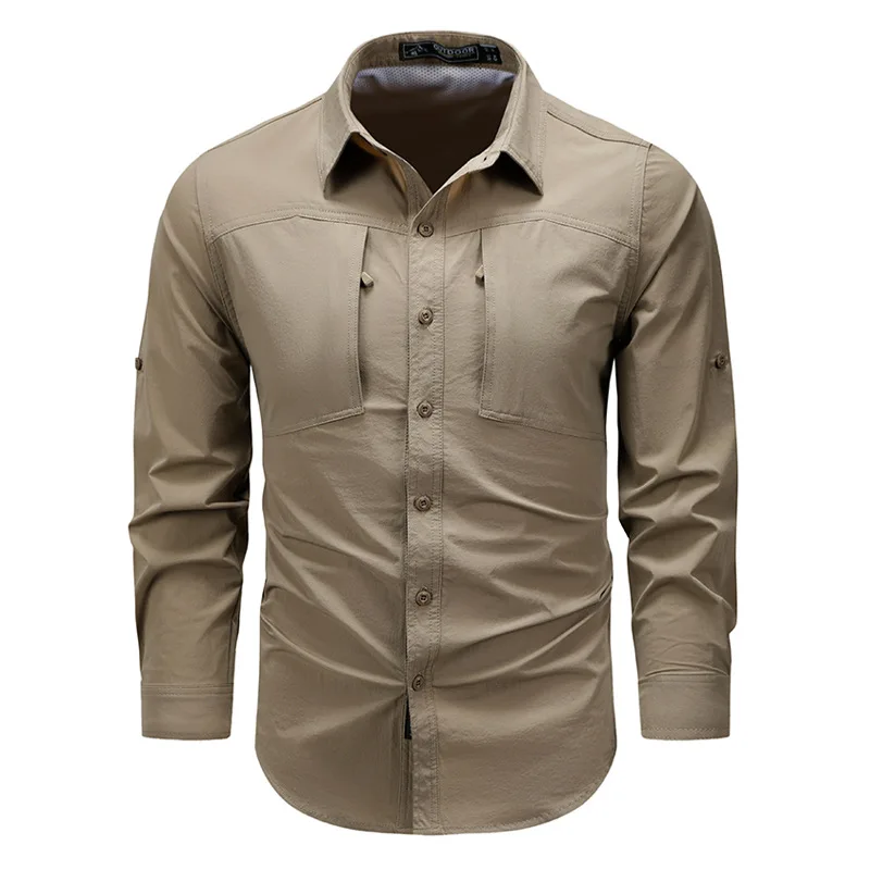 

Men Outdoor Elastic Quick Drying Waterproof Cargo Shirts Tooling Shirts Spring Male Thin Breathable and Comfortable Shirts 4XL