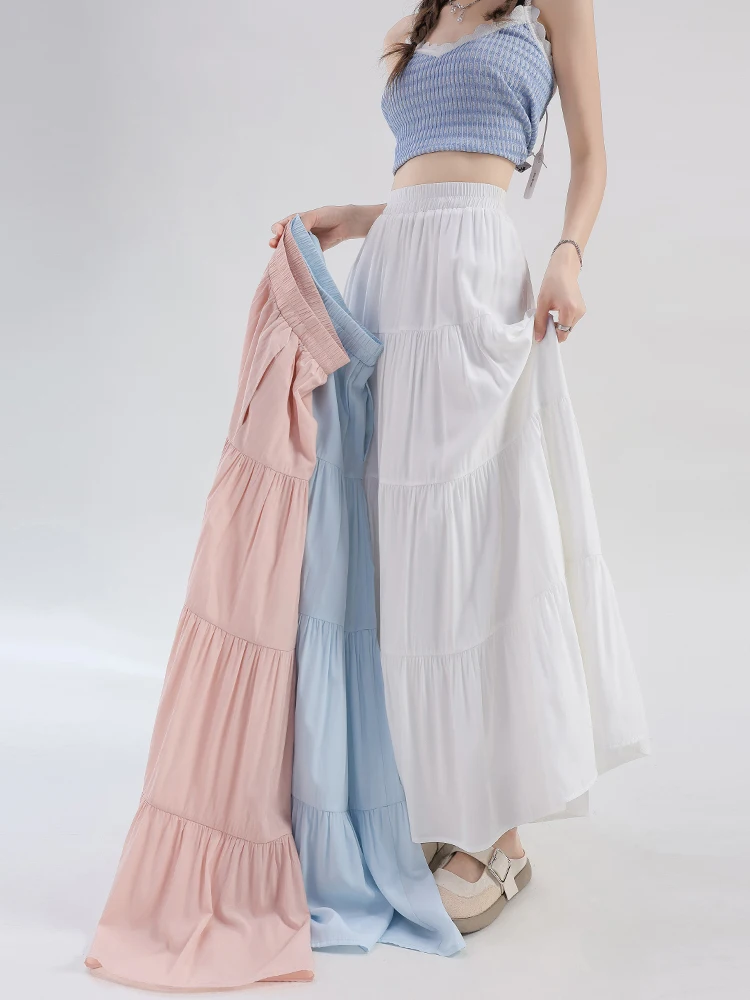 Falda f de cintura alta con empalme de encaje azul dulce, falda holgada con forma de pastel para mujer, novedad de verano, primavera, país Beau Commute Sle