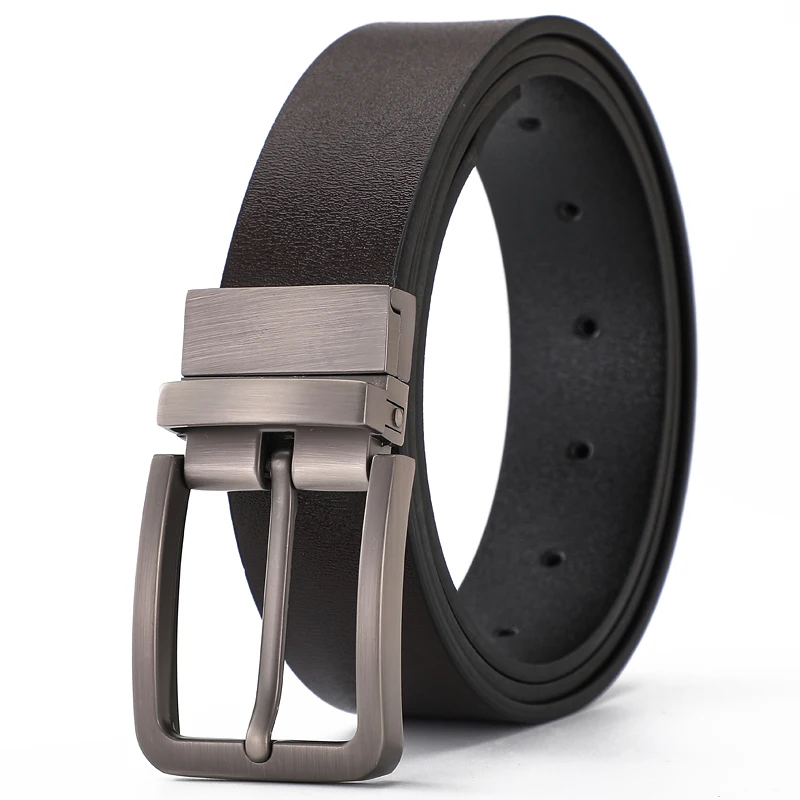 Two-sided leather belt for Men-2 style belt with irregular pattern, rotary buckle, suitable for business dress pants and casual