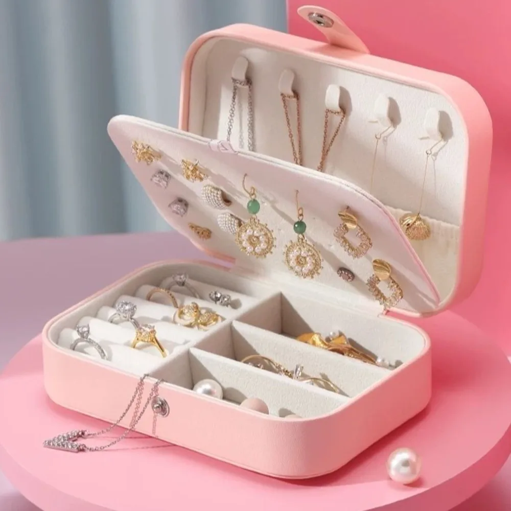 

Portable Vintage Jewelry Storage Box Square Mini Necklace Ring Case PU Leather Jewelry Display Case Earring Organizer Women