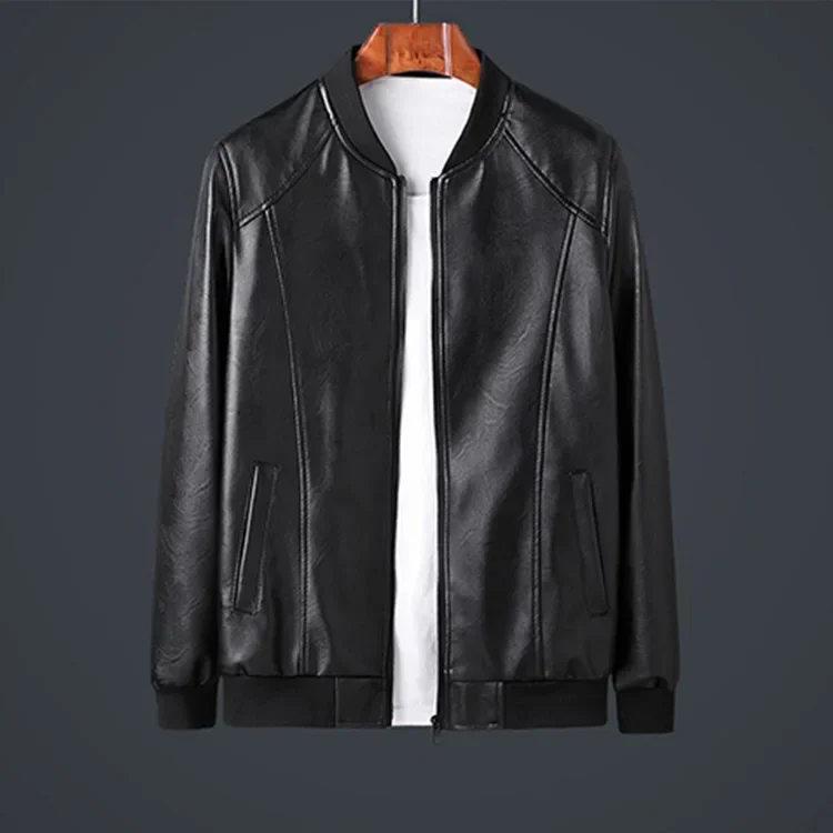 

Mens Spring Faux Leather Stand Collar Long Sleeve PU Leather Black Boys Jacket Oversized Motorcycle Jacket Thin Casual Men 4xl