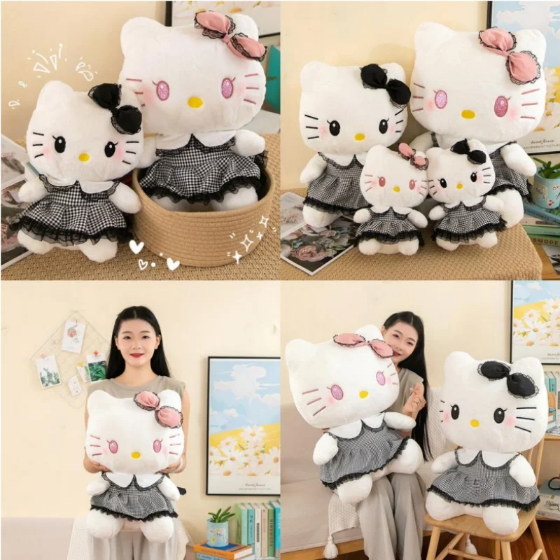 Kawaii Hello Kitty Plush Toy Sanrio Stuffed Doll Black Pillow Cute Plushie for Kids Birthday Christmas Gift Stuffed Animal Plush