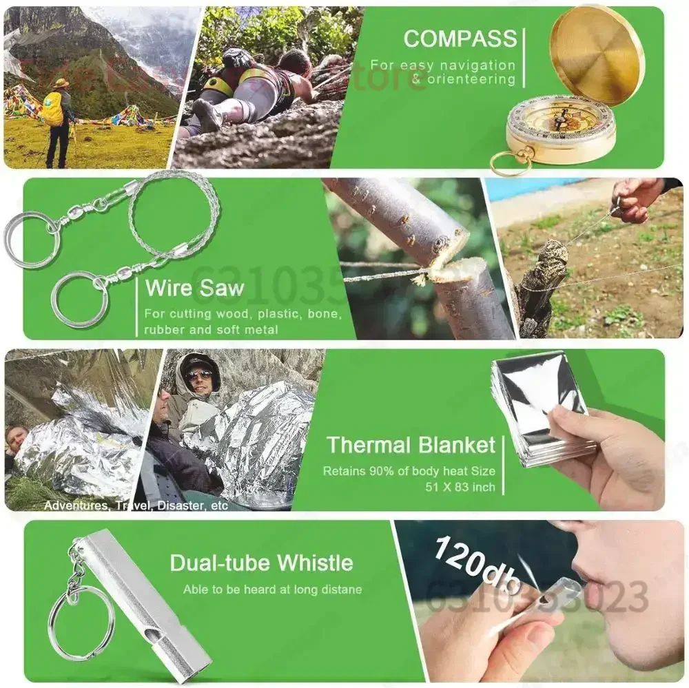 مجموعات معدات البقاء على قيد الحياة 18 في 1 هدية للرجال أدوات البقاء في الهواء الطلق معدات الدفاع التكتيكي للتخييم والتنزه والتسلق والمغامرة