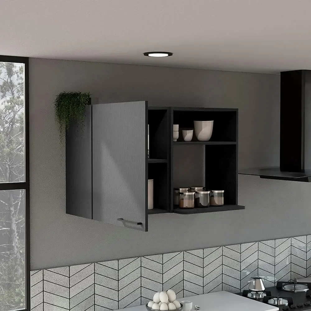 

Kitchen Wall Cabinet, Two Shelves, Black Finish 15.75"D x 39.37"W x 23.62"H