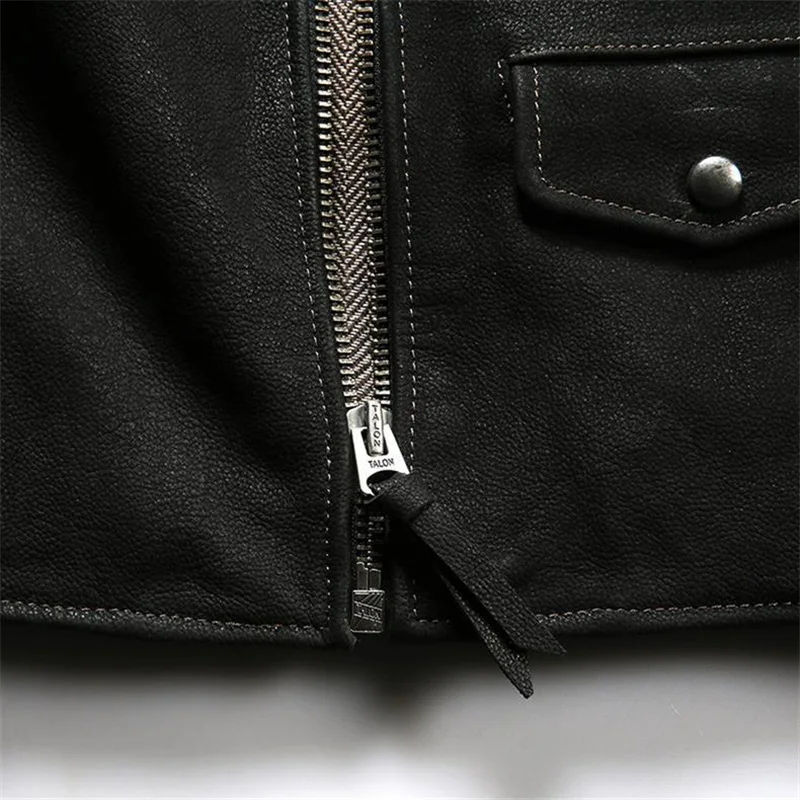 Black Autumn Leather Jacket Men Sports Style Plus Size 4XL Genuine Natural Cow Suede Stand Collar Slim Fit Leather Coat