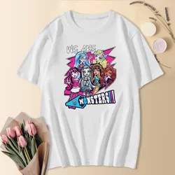 2024 Men's T-shirt Harajuku Y2K Tops Harajuku Tee Shirts Black Monster High Punk Gothic Anime Monster Print Tee Female Clothes