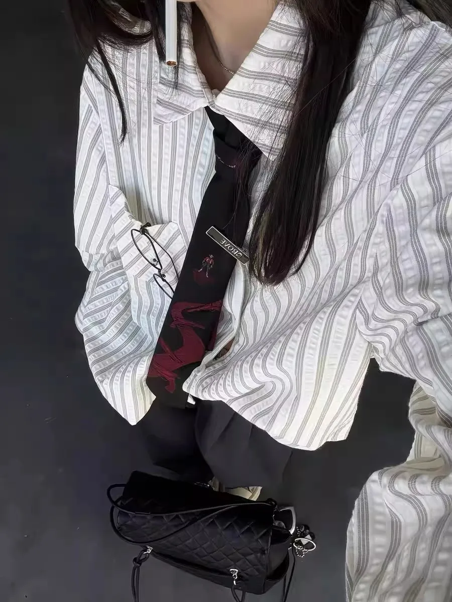 

American Lazy Sle Striped Bubble irt Long Sve Casual Spring Autumn Men Women oulder High nce Sensation Trendy