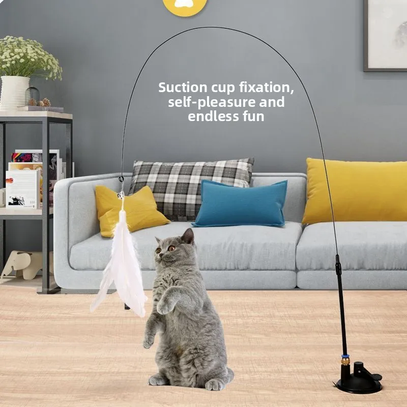 

Cat Feather Toys Teaser Feather Wand Interactive Toys Cat Toys With Super Suction Cup Removable 3PCS Feather Replacement Toy