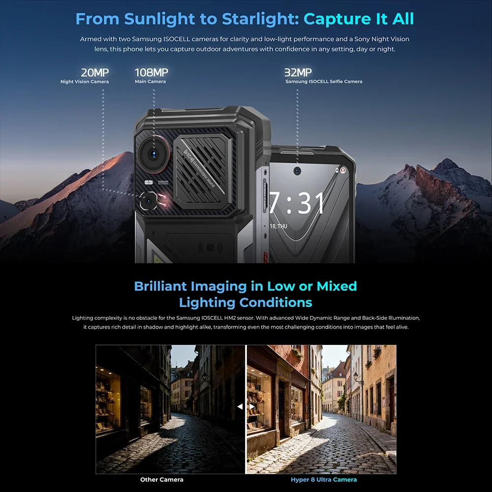 HOTWAV Hyper 8 Pro 5G Rugged Phone 125dB Loudspeaker 6.8 Inch 12GB+512GB Mobile Phones 108MP Camera 12000mAh  55W Cellphone NFC