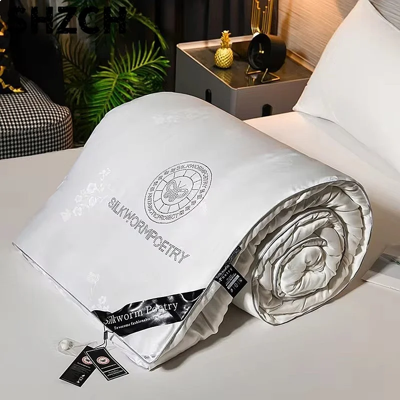 Monochrome Quilted 100% Silk Comforter Thick Winter Blanket King Queen Size