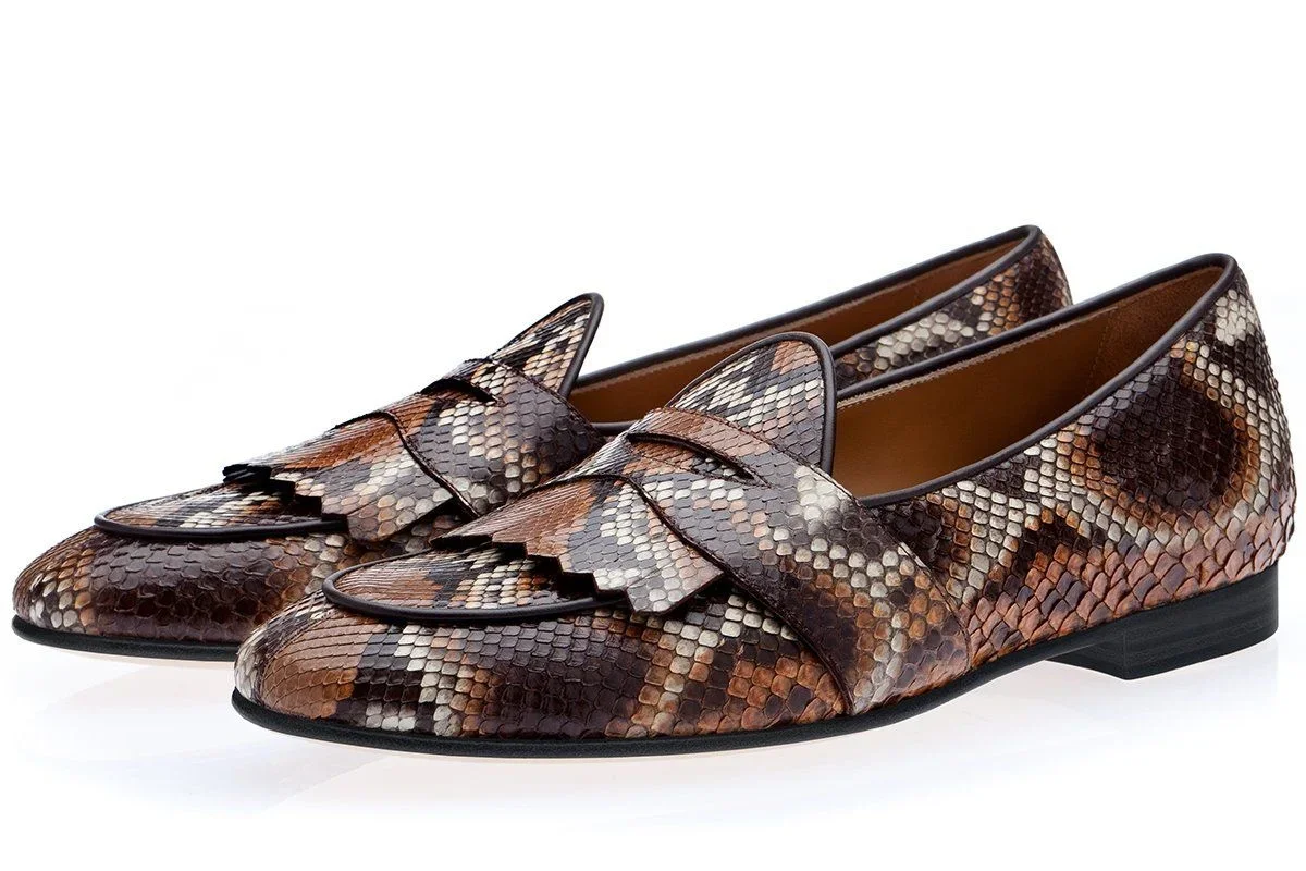 

Men's Snake Skin Print Genuine Leather Loafers Kiltie Slip On Formal Dress Shoes Business Office Wedding Party Casual Wear-resis