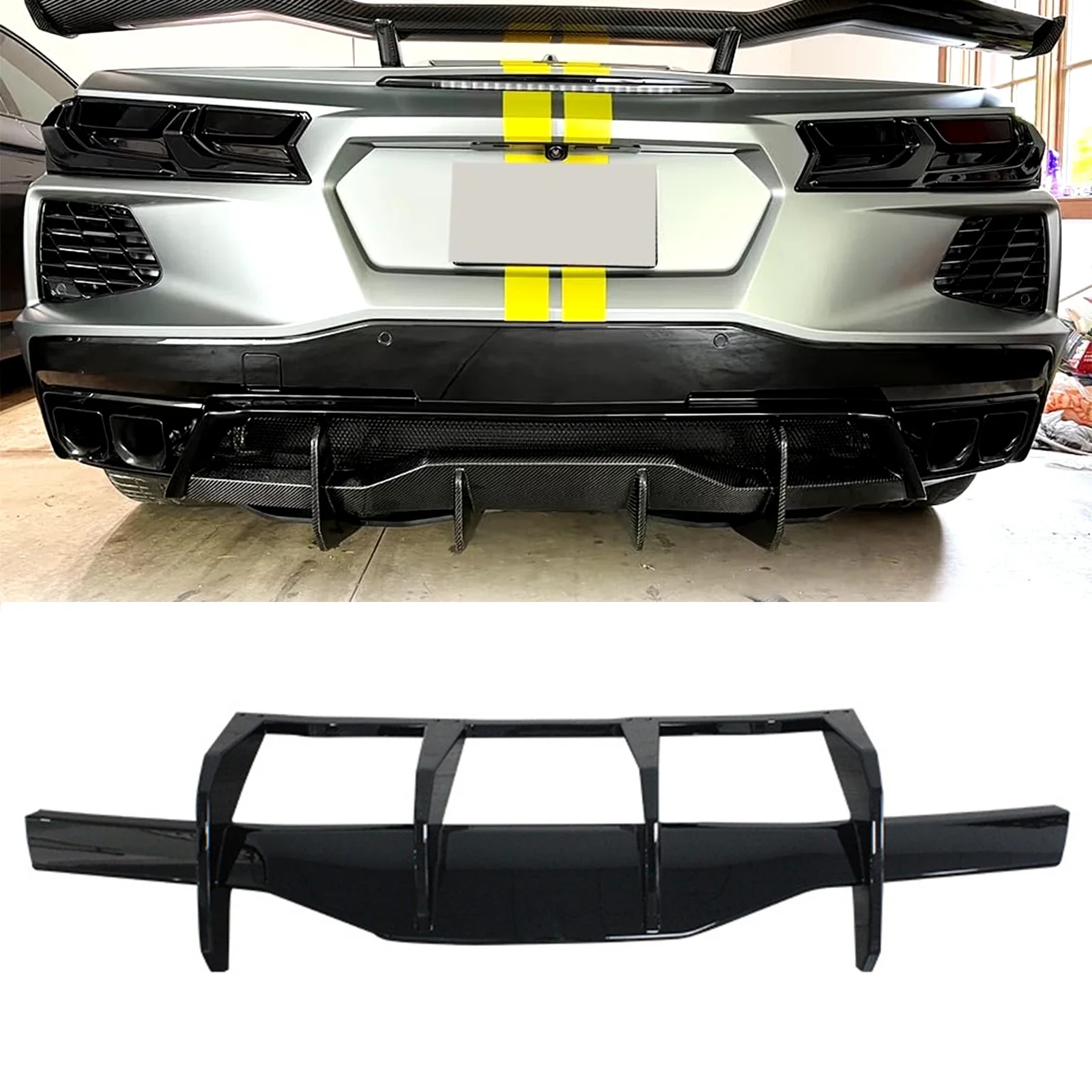 Car Rear Bumper Lip For Chevrolet Corvette C8 2 Door 2020-2024 Z51 Stingray Shark Fin Diffuser Bodykit Spoiler Splitter Carbon