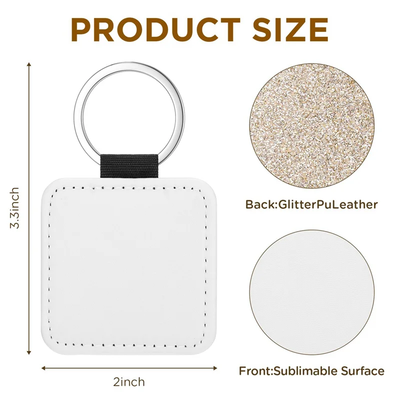 16 Pcs Sublimation Blanks Keychain Glitter PU Leather Keychain Heat Transfer Keyring For DIY Crafts Making,Square Durable-B09B