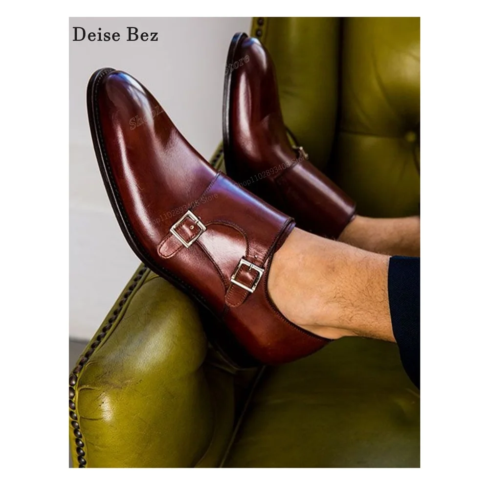 

Brown Buckle Belts Decor Men Dress Shoes Pointed Toe Leather Bussiness Party Men Shoes Slip on 2024 Fashion Zapatillas Mujers