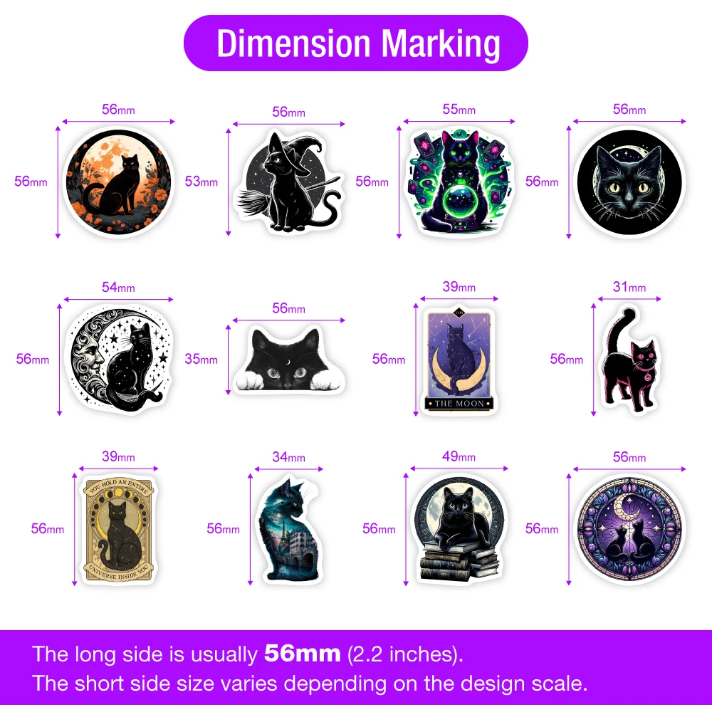 Cartoon Witch Black Cat Stickers Art DIY Toy Gift Graffiti Decal for Scrapbook Junk Journals Laptop Bottle Decorative Waterproof - view 2