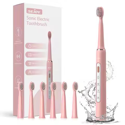 SEJOY Electric Sonic Toothbrush 3 modes Clean USB Rechargeable IPX7 Waterproof Electric Tooth Brushes with 7pcs Replacement Head