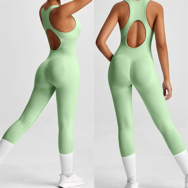 

Tight Zipper Yoga Jumpsuit Woman Slim Gym Workout Running Jumpsuits Women O Neck Sleeveless Backless Sports Fitness Clothes