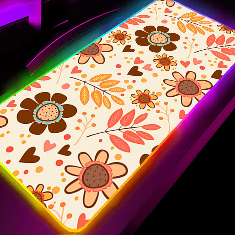 

RGB LED Mouse Pad Laptop Keyboard Pad Non-Slip Anime Gaming Mat PC Accessories Mousepad Vintage Flower Pattern Rubber Desk Mat