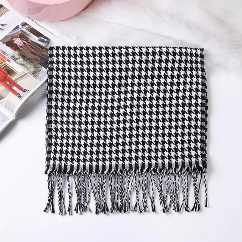 Men Plaid Scarf Men Scarf Stylish Plaid Pattern Men's Scarf with Tassel Trim Long Wrap Imitation Cashmere Thermal for Daily