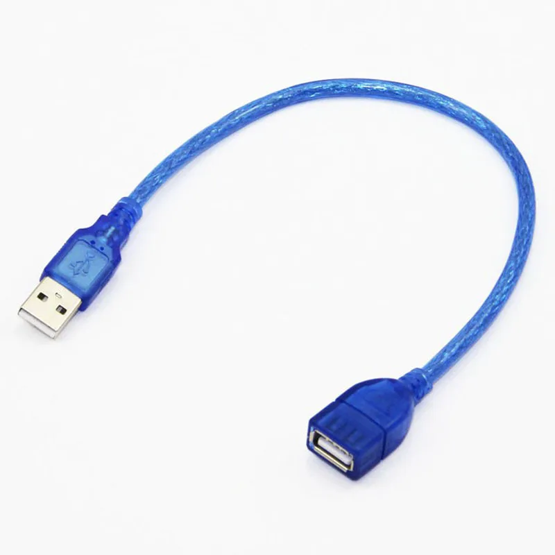 All Copper USB cable 50cm Transparent Blue USB Extension Data Cable USB2.0 Male To Female