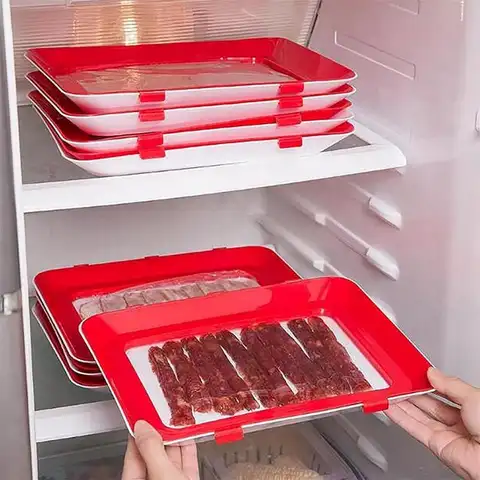 Reusable Food Preservation Tray Plastic Creative Vacuum Seal Fruit Dishes Storage Tray Refrigerator Fresh-keeping Film Container