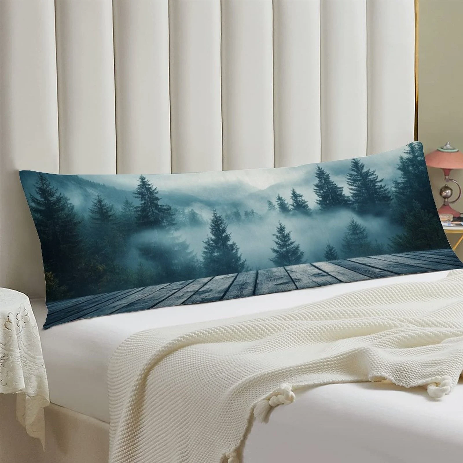 Forest Mist Platform Design Pillowcase, Stylish Long-fluffy Long-style Bed Pillow Cover, Soft and Comfortable Decorative Double-