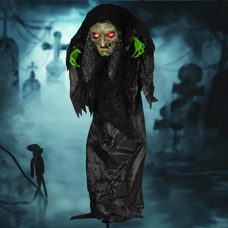 1.7m Halloween Ghost Prop Voice Activated Swing Large Haunted House Decoration Scary Witch Figure for Escape Room Scene Setup