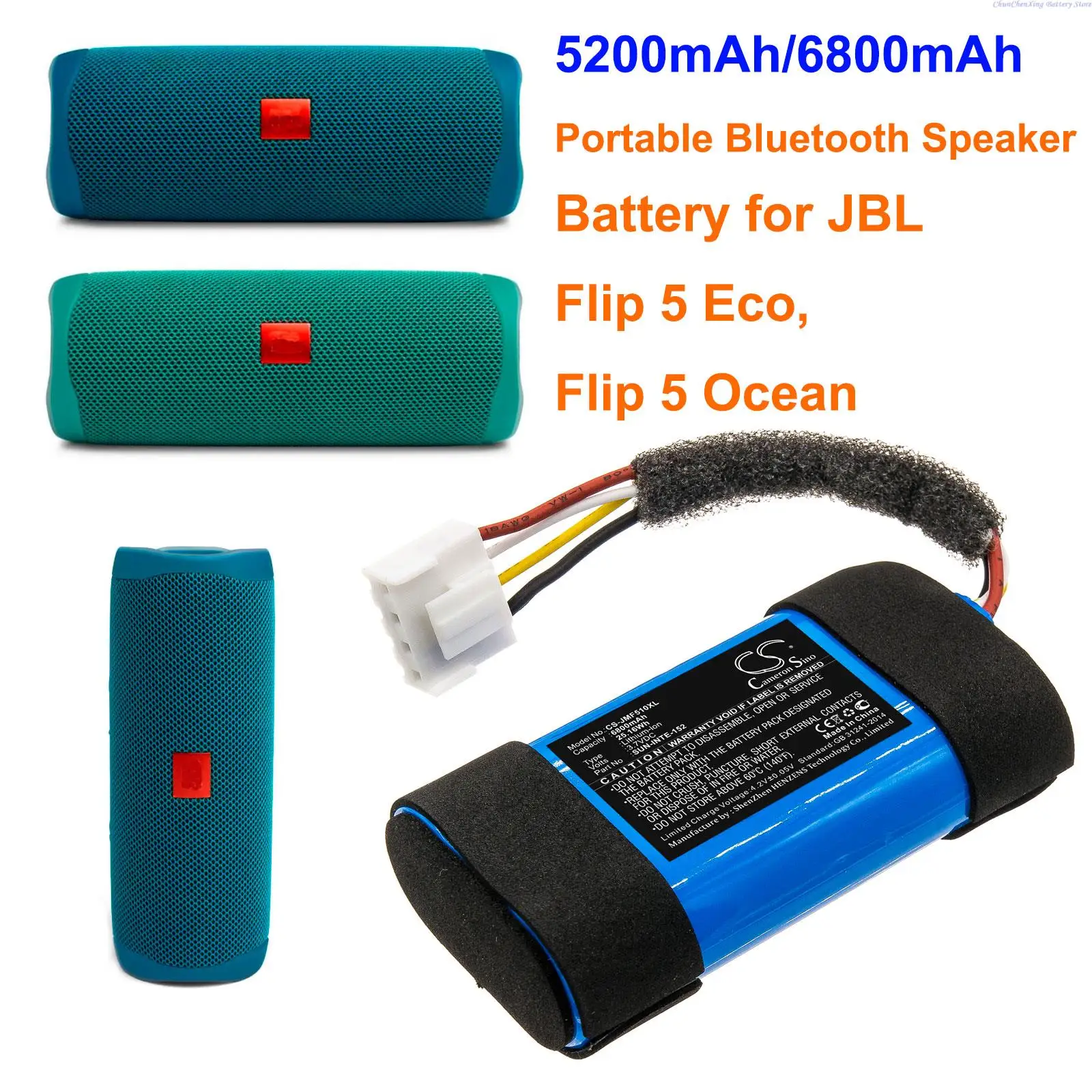 Batería de altavoz de 3,7 V, 5200 mAh/6800 mAh, SUN-INTE-152, SUN-INTE-276, 49-364800-1BAT2-A para JBL Flip 5 Eco, Flip 5 Ocean + TOOL