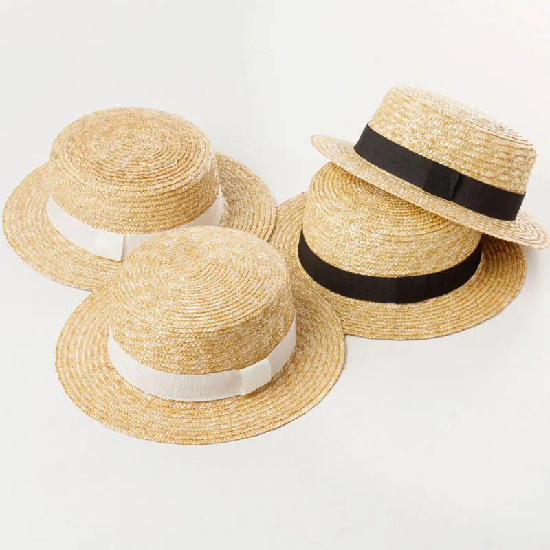 2023 New Simple Summer Parent-child Beach Hat Female Casual Panama Hat Lady Brand Flat Brim Natural Straw Cap Girl Beach Sun Hat