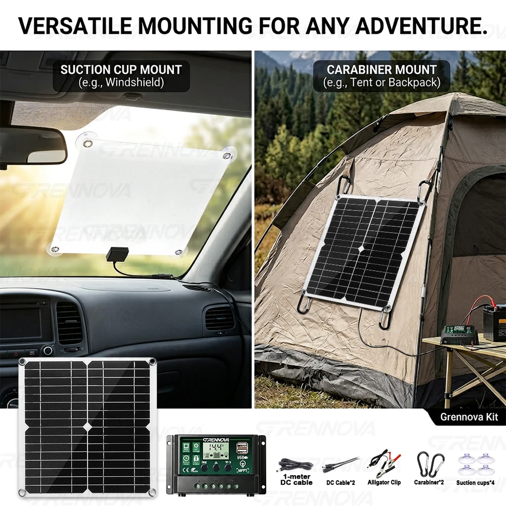 30W Solar Panel Kit Long Lifespan DC 18V USB 5V MPPT Controller 10A/30A/60A With Wire Tool Kit Durable for Camping Mobile Phone