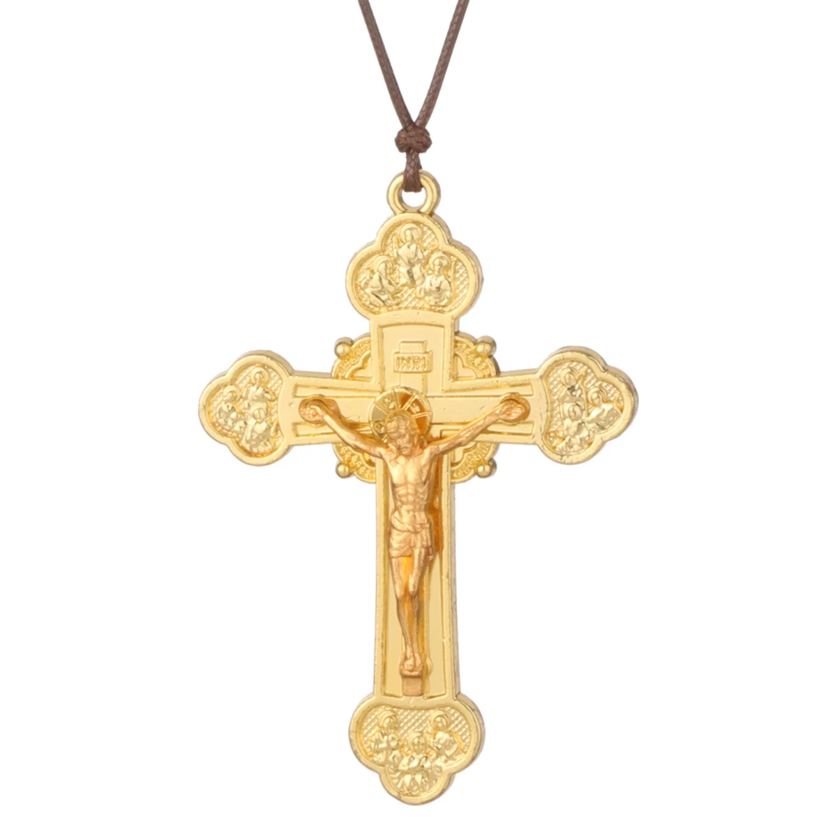 Diyalo Trinity Crucifix Jesus Christ Cross Pendant Neckalce Catholic Adjustable Wax Rope Chain Neckalce Women Men Jewelry Gift