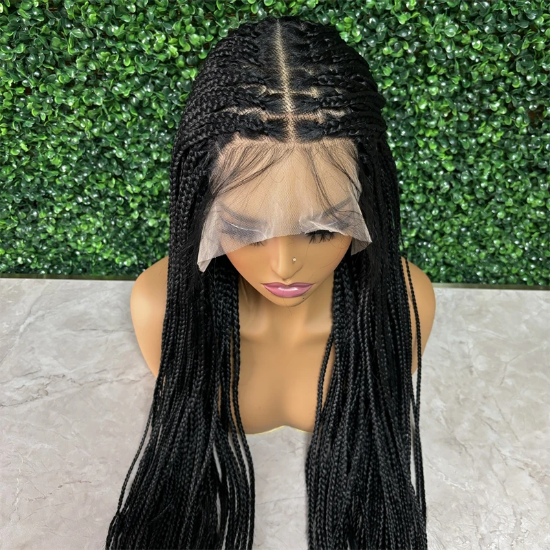 Perruque Lace Front Wig tressée noire, perruque Lace Wig, sans nœuds, avec Baby Hair, synthétique, faite à la main, pour femmes