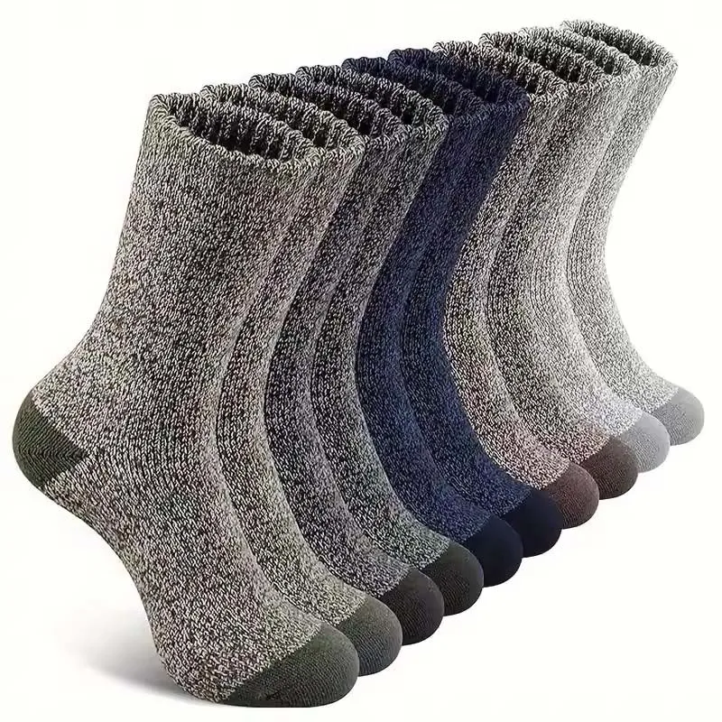 5 pares de calcetines de invierno retro de color sólido para hombres, calcetines de senderismo súper gruesos calcetines térmicos para clima frío