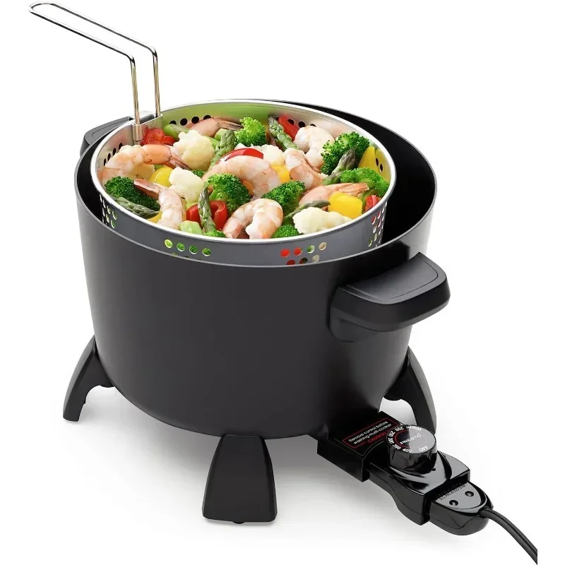 Presto Steamer and Fryer Multicooker Features Nonstick Surfaces Inside and Out for Nonstick Cooking and Easy Cleaning.