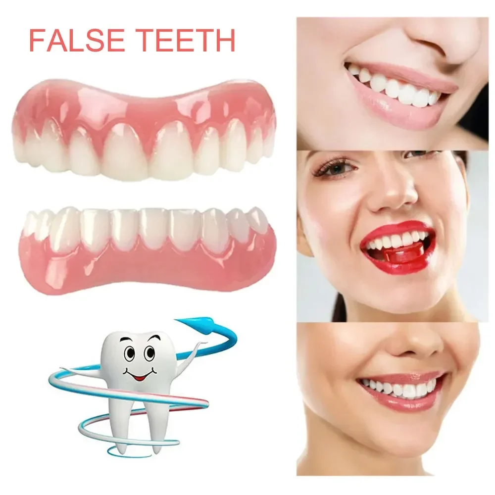 Silicone Upper/Lower False Teeth Perfect Laugh Veneers Dentures Paste Oral Hygiene Tools Fake Teeth Instant Smile Teeth Cosmetic