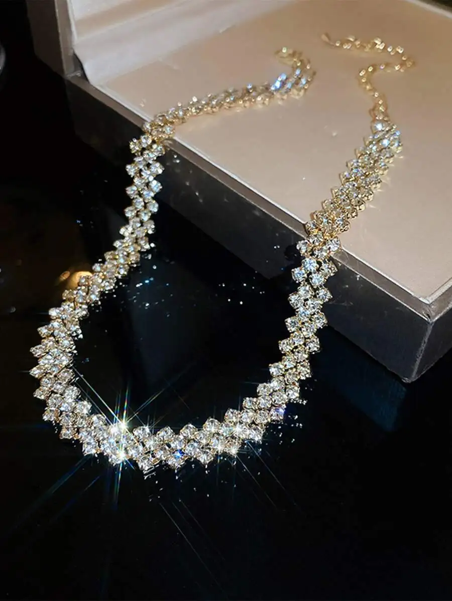 Andkiss 1pc Luxury Fully Rhinestone Necklace, Suitable For Important Occasions