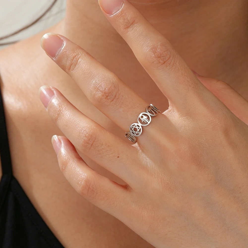 1PC Star of David Hamsa Hand Chai Open Rings Women Stainless Steel Adjustable Ring Amulet Jewish Judaism Jewelry Gift Wholesale