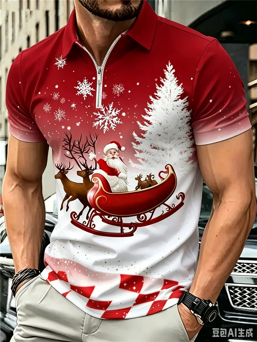 Fashion Santa Claus And Christmas Tree Men's Polos T-Shirts Short Sleeve 3d Printed Christmas POLO Tee 6XL Plus Size Casual Tops