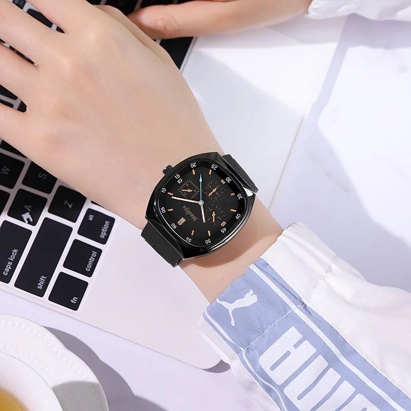 Women's silicone strap quartz watch three eye silicone men's and women's quartz watch