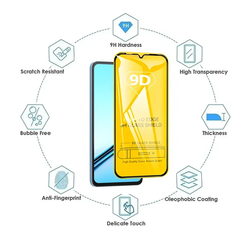 4 قطعة 9D غطاء كامل الزجاج المقسى ل Realme ملاحظة 50 GT NEO 5 SE 3T 2T حامي الشاشة ل Realme 12 11 10 9 Pro C67 C63 الزجاج