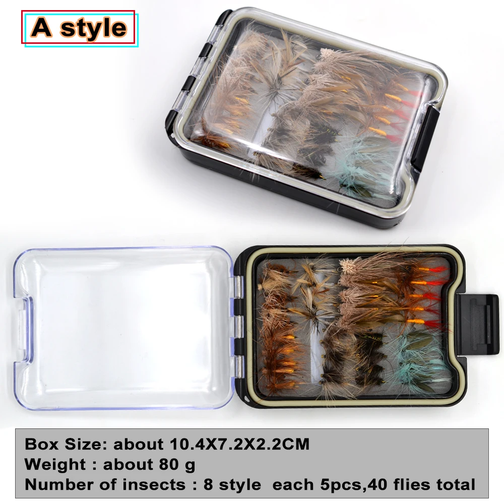 Topranc Portable Fly Fishing Lure Set 40/54/72/120Pc Dry/Wet Flies Nymphs Artificial Bait for Trout Grayling Panfish Carp