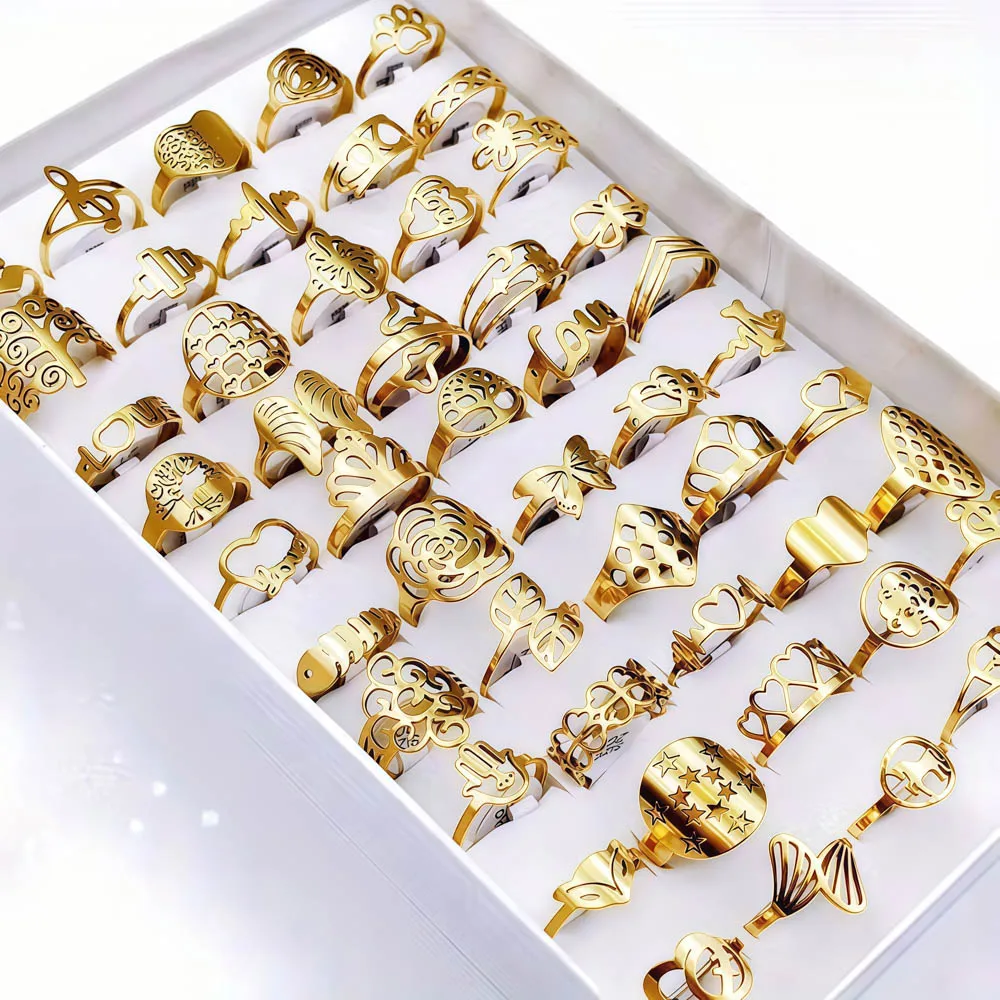 10/20 قطعة/الوحدة الموضة الكلاسيكية سحر متعدد الألوان بسيط الفولاذ المقاوم للصدأ خواتم للنساء الزفاف الحب مزيج نمط مجوهرات هدايا الحفلات #3