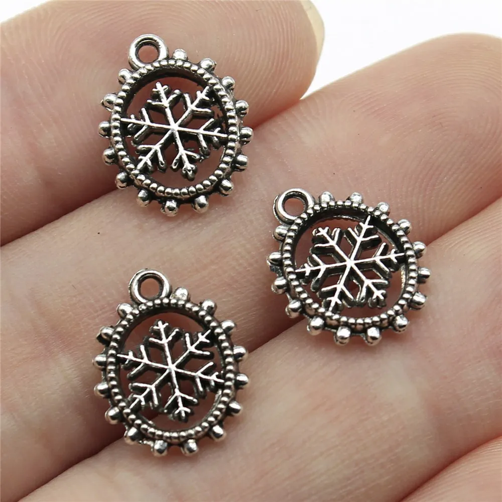 10pcs 15x11mm Antique Silver Color Oval Snowflake Charms Pendant Jewelry Findings Bulk