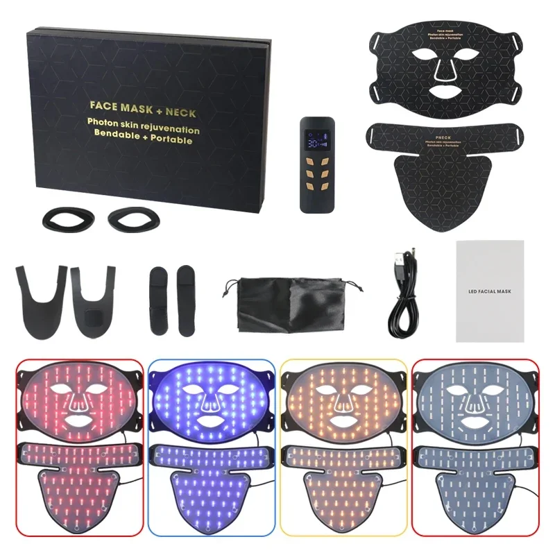 Beleza máscara facial de silicone led vermelho/azul/amarelo/infravermelho máscara facial rejuvenescimento de fótons para rosto/pescoço máscara led pescoço